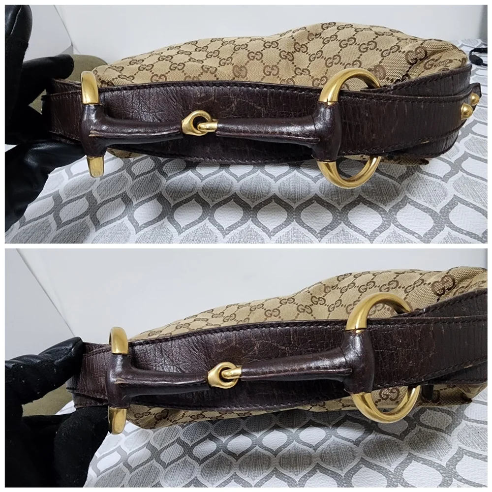 Gucci Beige/Ebony GG Canvas Medium Horsebit Hobo Bag